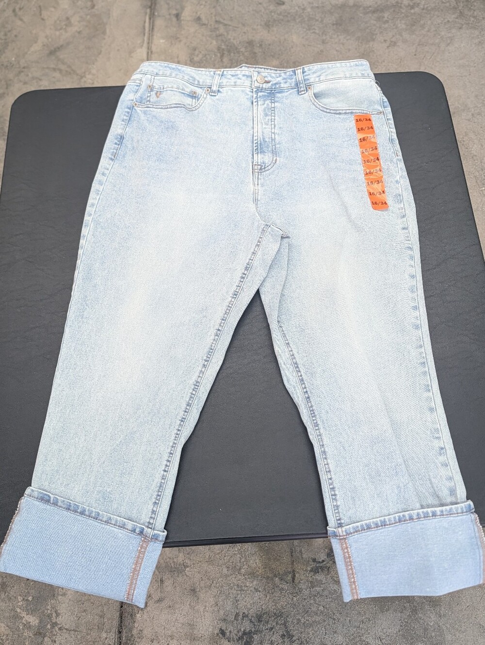 Frye Light Blue Cropped Relaxed Jeans with Cuffed Hem